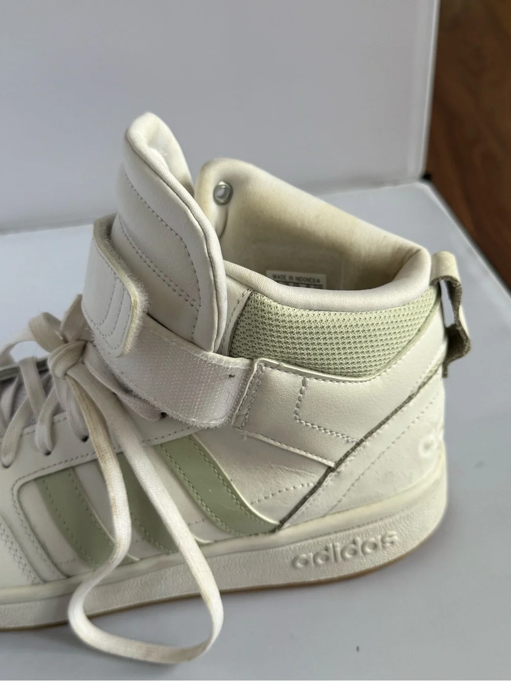 Adidas High-Top Sneakers in White and Sage Green Womens Size 10